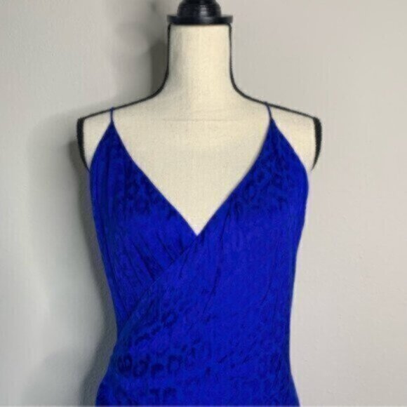 NWT Cushnie Royal Blue Leopard Cheetah Satin Wrap Dress - Picture 8 of 16